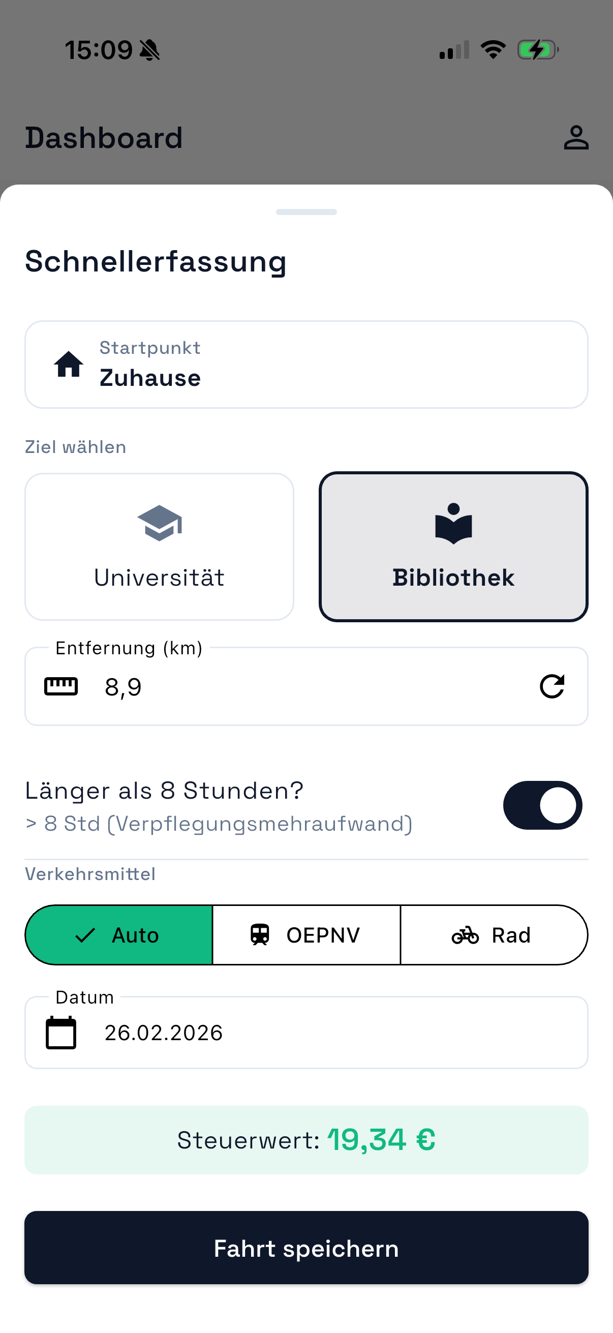 Fahrt schnell erfassen