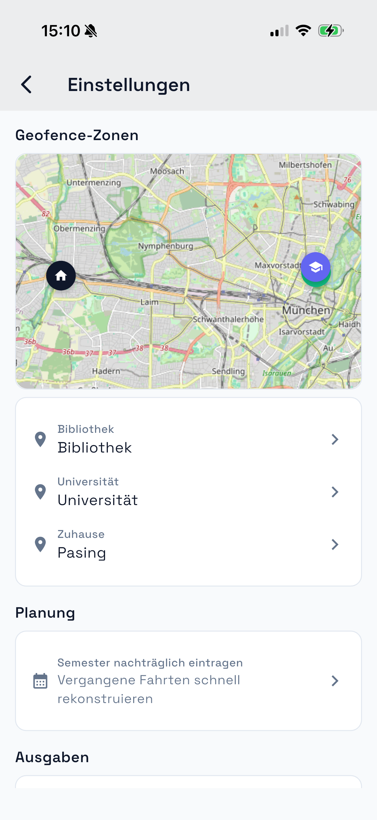GLADR Geofence-Zonen Einstellungen